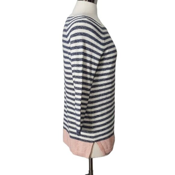 Talbots Striped Womens Sweater Medium Cotton/Viscose/Linen Blend White & Blue - Picture 5 of 7